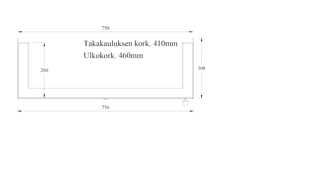 U-mallinen takkaluukku, uppomalli (750×280 mm)